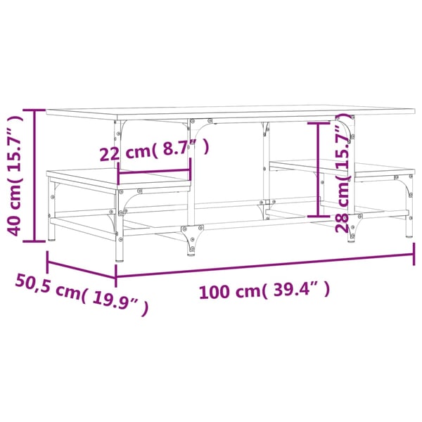 vidaXL Salongbord røkt eik 100x50,5x40 cm konstruert tre
