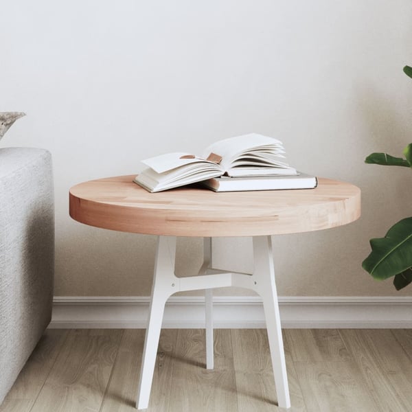 vidaXL Bordplate Ø50x4 cm rund heltre bøketre