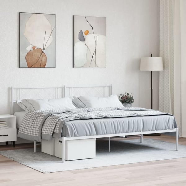 vidaXL Sengeramme i metall med sengegavl hvit 200x200 cm