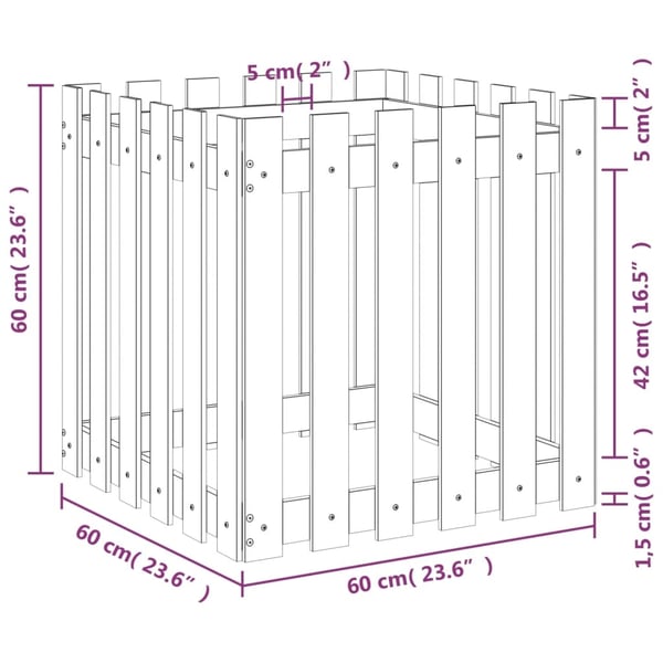 vidaXL Plantekasse med gjerdedesign svart 60x60x60 cm heltre furu