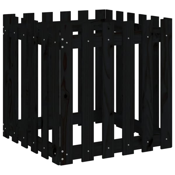 vidaXL Plantekasse med gjerdedesign svart 60x60x60 cm heltre furu