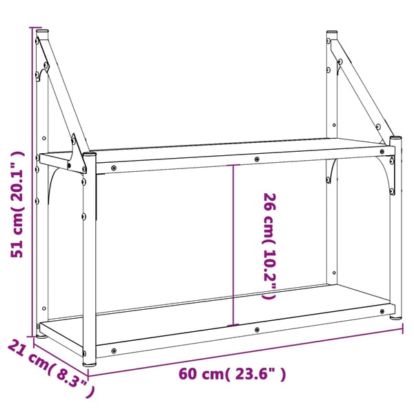 vidaXL vægreol med 2 hylder 60x21x51 cm konstrueret træ sonoma-eg