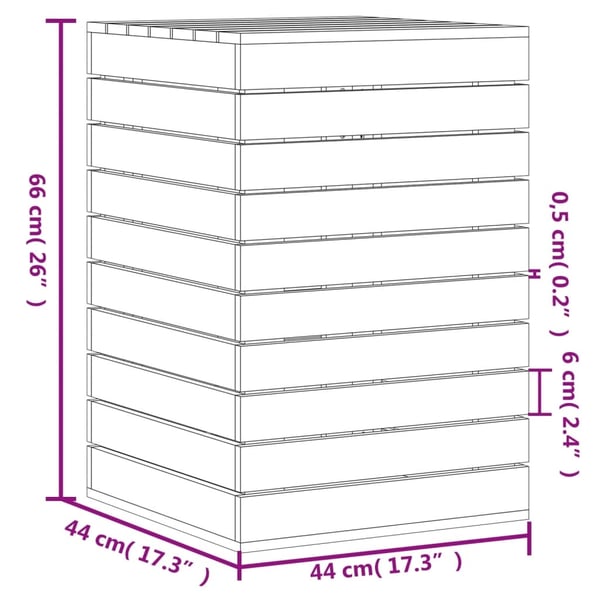 vidaXL Tvättkorg vit 44x44x66 cm massiv furu