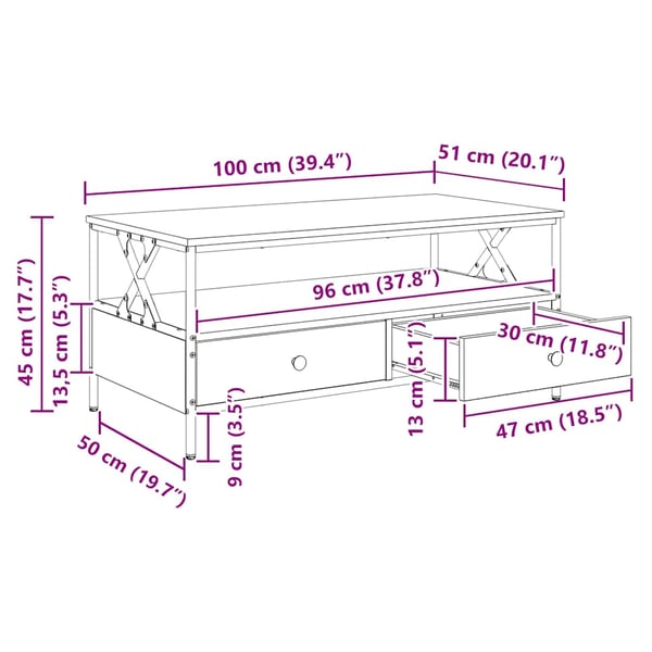 vidaXL Salongbord sonoma eik 100x51x45 cm konstruert tre