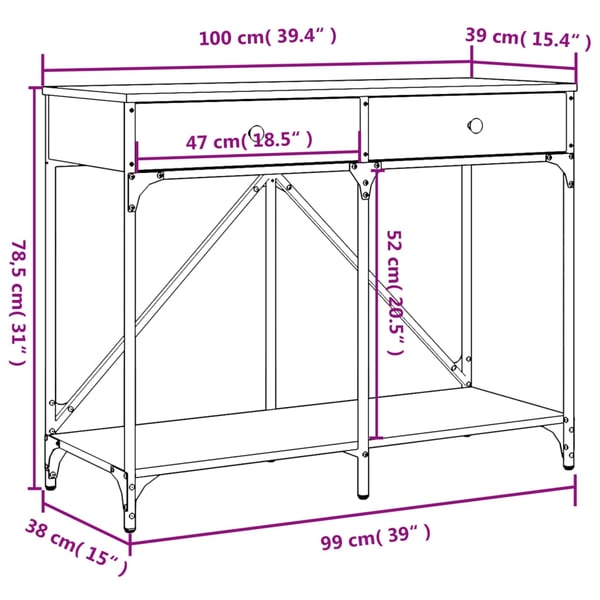 vidaXL konsolbord 100x39x78,5 cm konstrueret træ sort