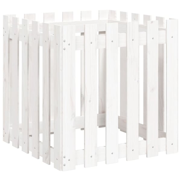 vidaXL Plantekasse med gjerdedesign hvit 60x60x60 cm heltre furu
