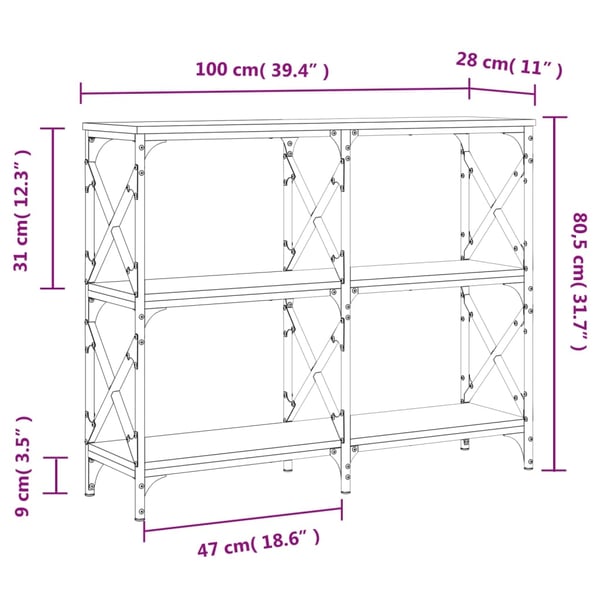 vidaXL Konsollbord sonoma eik 100x28x80,5 cm konstruert tre