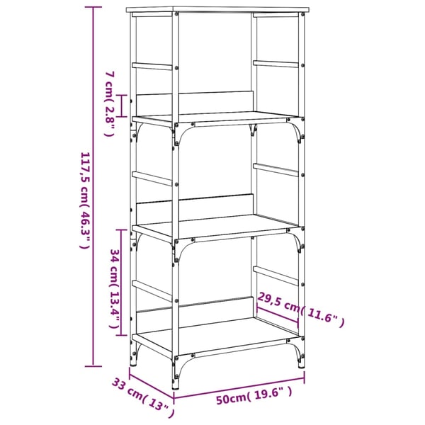 vidaXL bogreol 50x33x117,5 cm konstrueret træ røget egetræsfarve