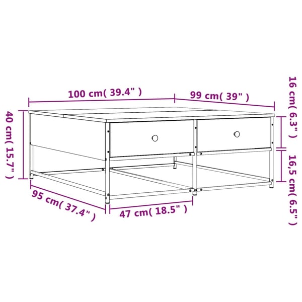 vidaXL Salongbord brun eik 100x99x40 cm konstruert tre