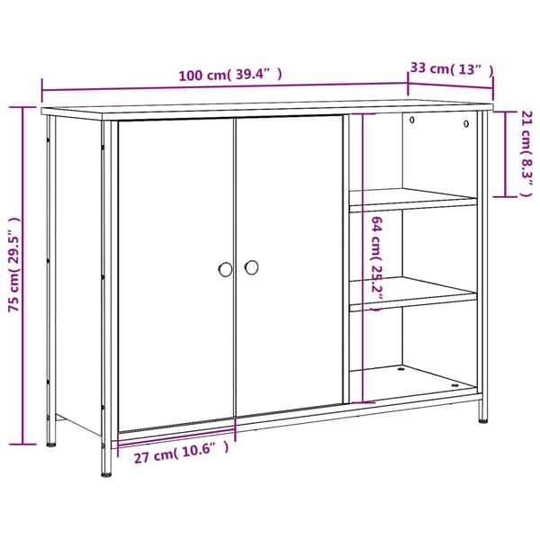 vidaXL Skjenk sonoma eik 100x33x75 cm konstruert tre