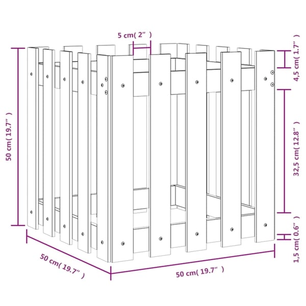 vidaXL Plantekasse med gjerdedesign 50x50x50 cm heltre furu