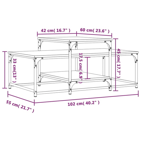 vidaXL Soffbord brun ek 102x60x45 cm konstruerat trä