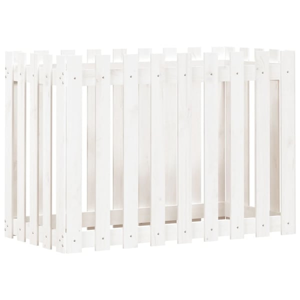 vidaXL Høybed med gjerdedesign hvit 100x50x70 cm heltre furu