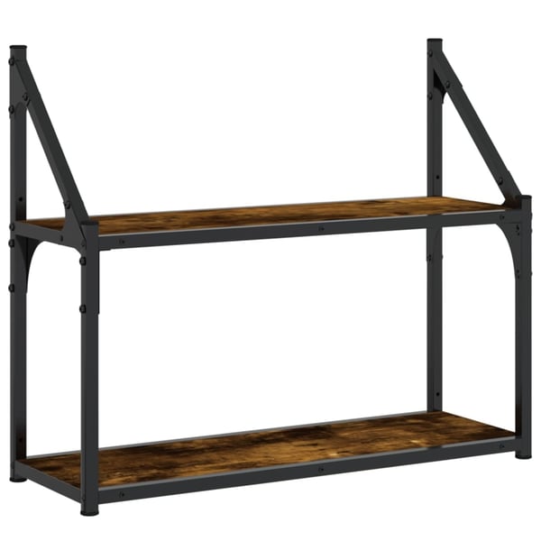 vidaXL Vegghylle 2 etasjer røkt eik 60x21x51 cm konstruert tre