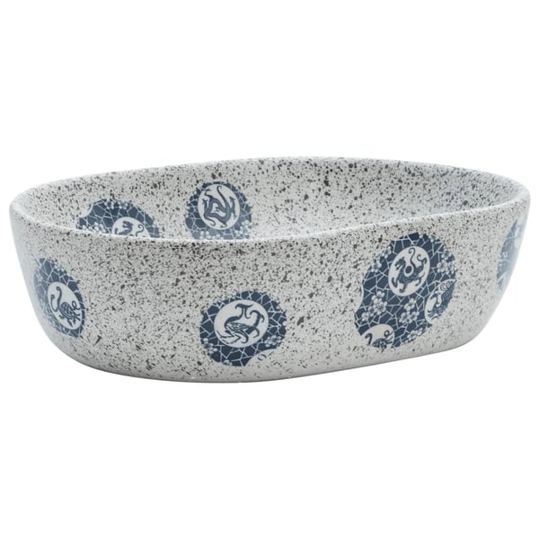 vidaXL håndvask til bordplade 47x33x13 cm oval keramik grå og blå
