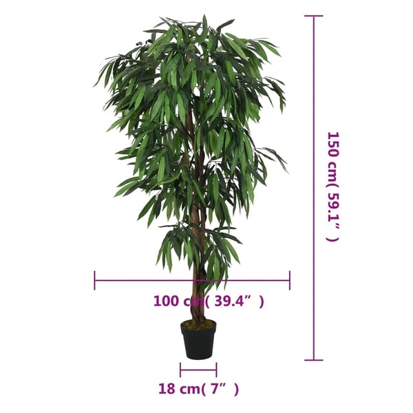 vidaXL Kunstig mangotre 600 blader 150 cm grønn