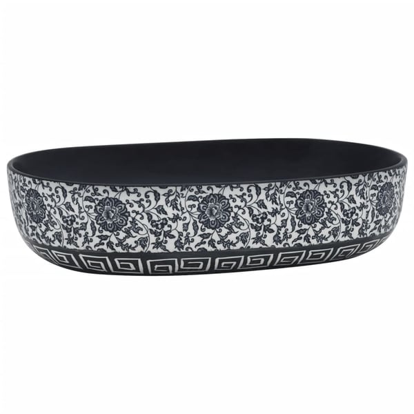 vidaXL håndvask til bordplade 59x40x14 cm oval keramik sort og blå