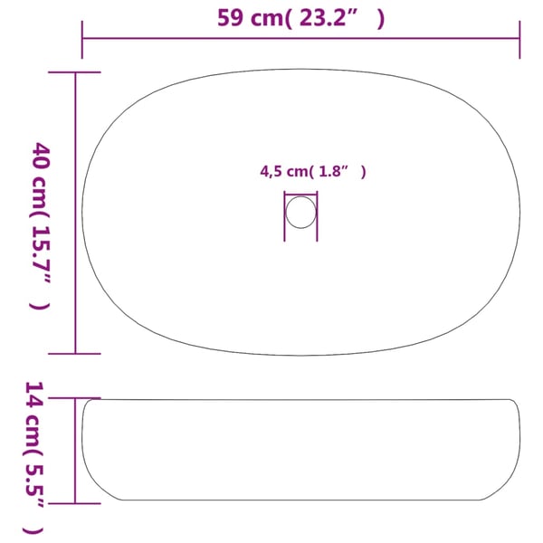 vidaXL håndvask til bordplade 59x40x14 cm oval keramik sort og blå