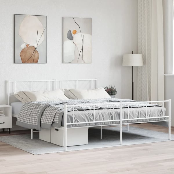 vidaXL Sengeramme i metall med hode- og fotgavl hvit 193x203 cm