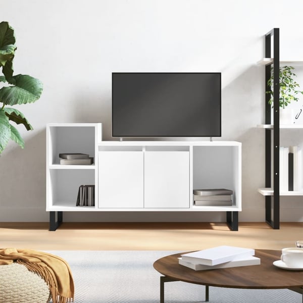 vidaXL TV-benk høyglans hvit 100x35x55 cm konstruert tre