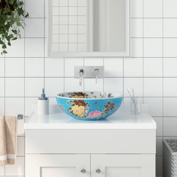 vidaXL håndvask til bordplade Φ41x14 cm rund keramik flerfarvet