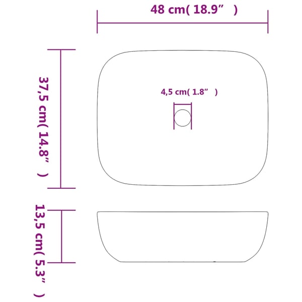 vidaXL Benkeservant svart rektangulær 48x37,5x13,5 cm keramikk