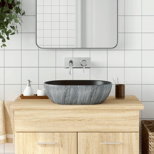 vidaXL Benkeservant svart og grå oval 47x33x13 cm keramikk