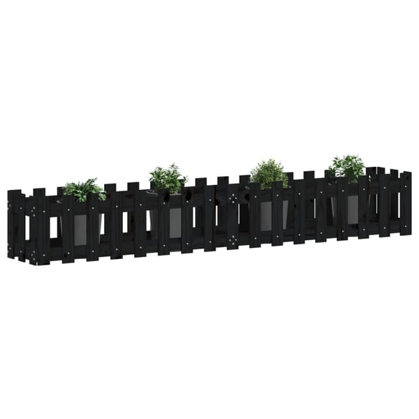 vidaXL Høybed med gjerdedesign svart 200x30x30 cm heltre furu