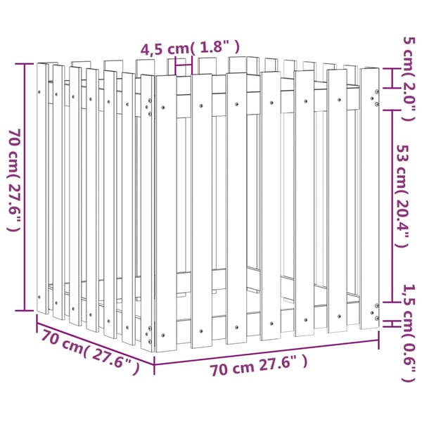 vidaXL Plantekasse med gjerdedesign 70x70x70 cm heltre douglasgran