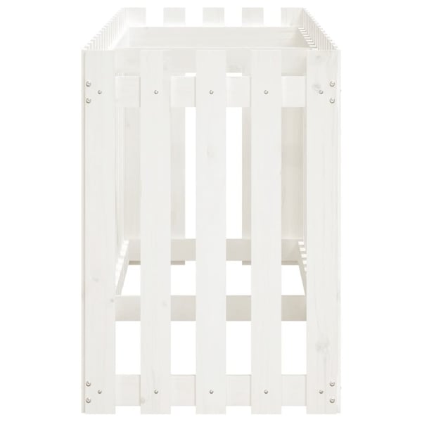 vidaXL Odlingslåda med staket-design vit 200x50x70 cm massiv furu