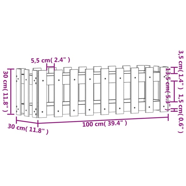 vidaXL Høybed med gjerdedesign 100x30x30 cm heltre furu