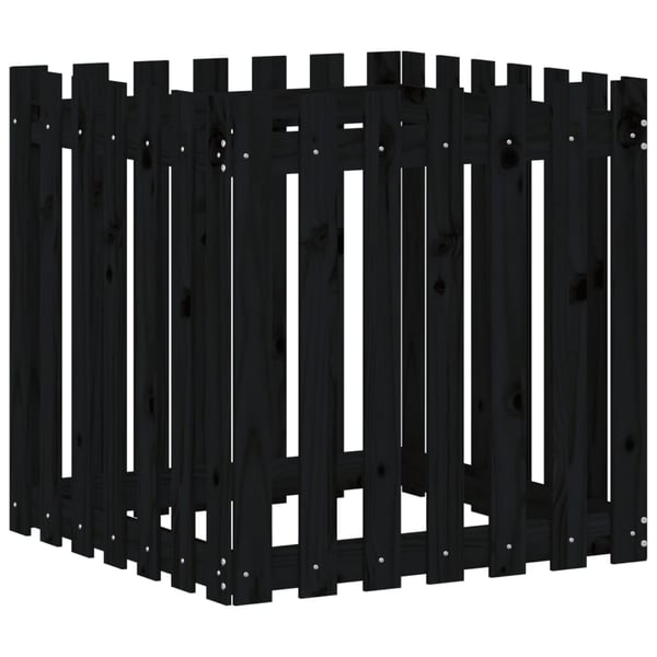 vidaXL Plantekasse med gjerdedesign svart 70x70x70 cm heltre furu