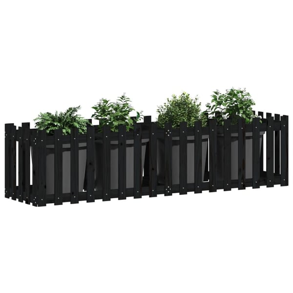 vidaXL højbed med stakitdesign 200x50x50 cm massivt fyrretræ sort