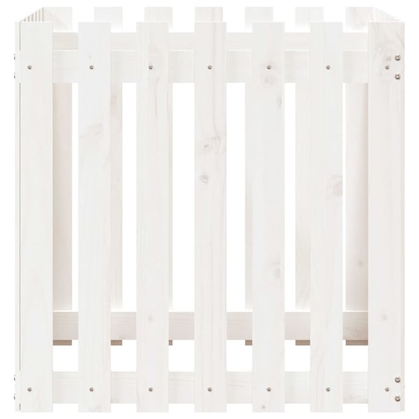 vidaXL Plantekasse med gjerdedesign hvit 70x70x70 cm heltre furu