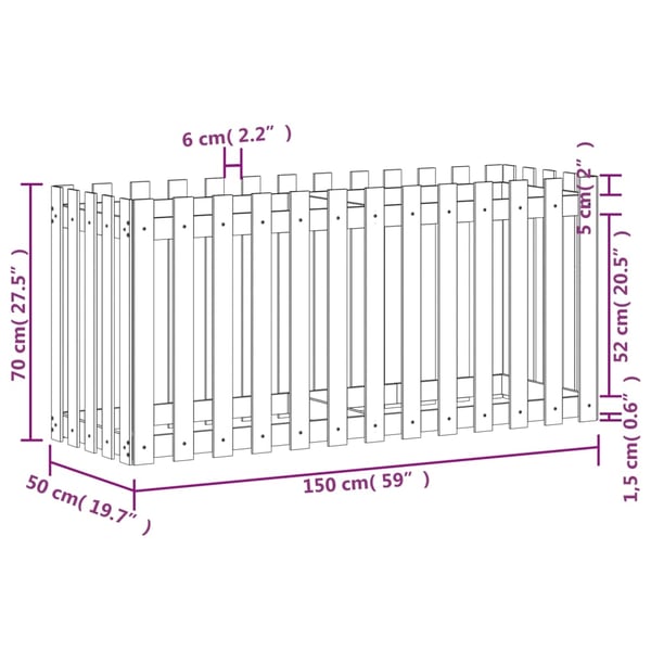 vidaXL Høybed med gjerdedesign svart 150x50x70 cm heltre furu