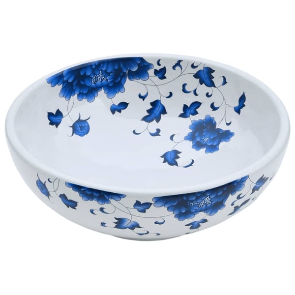 vidaXL Benkeservant hvit og blå rund Φ41x14 cm keramikk