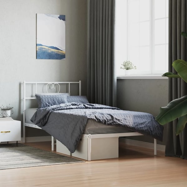 vidaXL Sengeramme i metall med hodegavl hvit 107x203 cm
