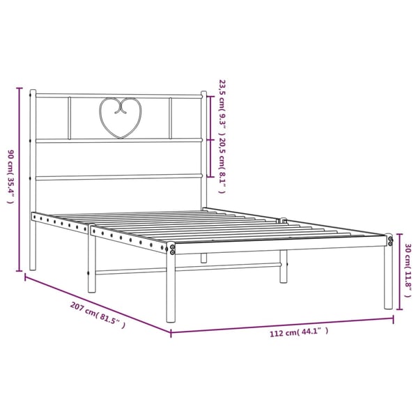 vidaXL Sengeramme i metall med hodegavl hvit 107x203 cm