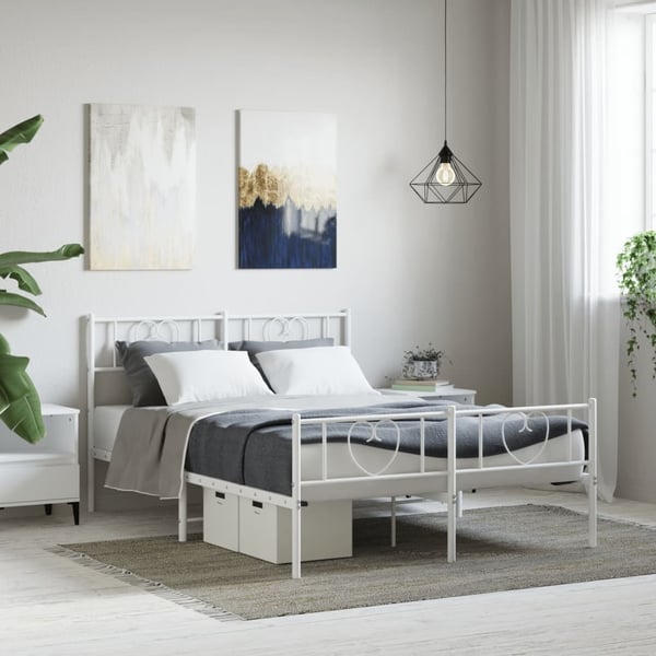 vidaXL Sengeramme i metall med hode- og fotgavl hvit 120x190 cm