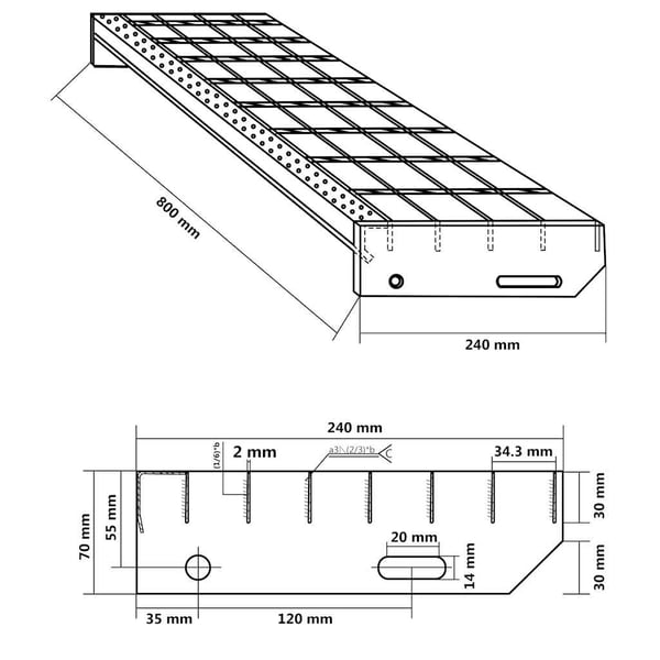 vidaXL trappetrin 80x24x7 cm trinrist galvaniseret stål
