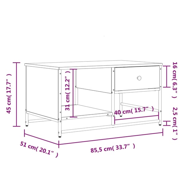 vidaXL Salongbord røkt eik 85,5x51x45 cm konstruert tre