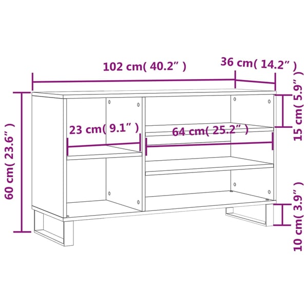 vidaXL Skoskap grå sonoma 102x36x60 cm konstruert tre