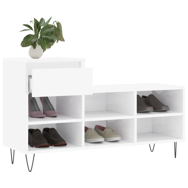 vidaXL Skoskap høyglans hvit 102x36x60 cm konstruert tre