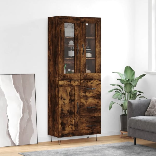 vidaXL højskab 69,5x34x180 cm konstrueret træ røget egetræsfarve