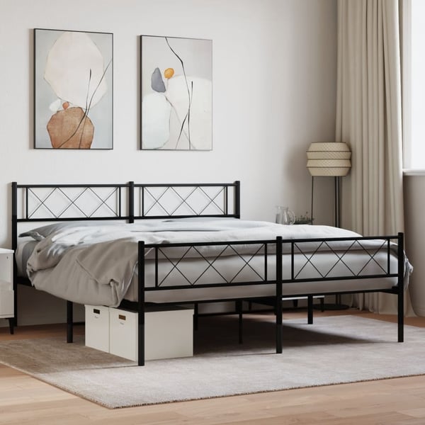 vidaXL Sengeramme i metall med hode- og fotgavl svart 120x190 cm