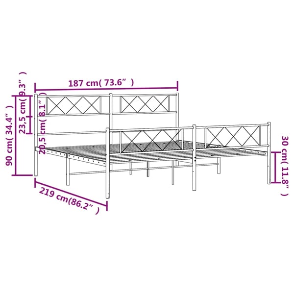 vidaXL Sengeramme i metall med hode- og fotgavl hvit 183x213 cm