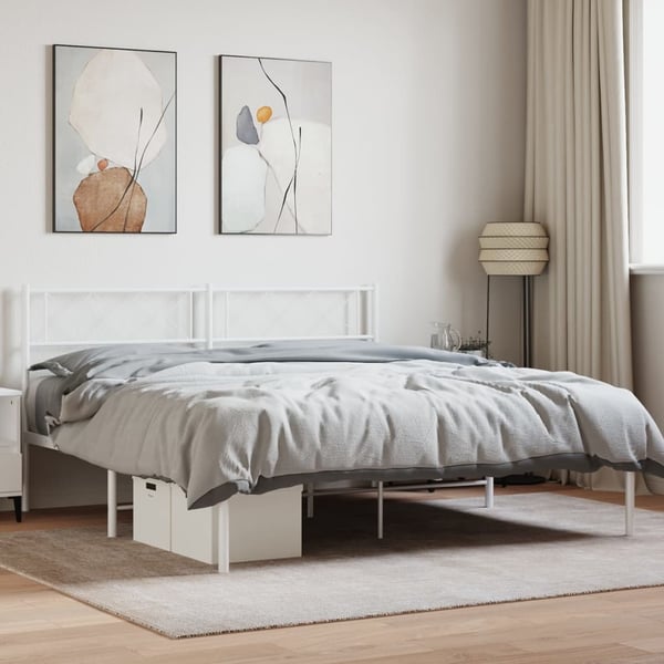 vidaXL Sengeramme i metall med sengegavl hvit 160x200 cm