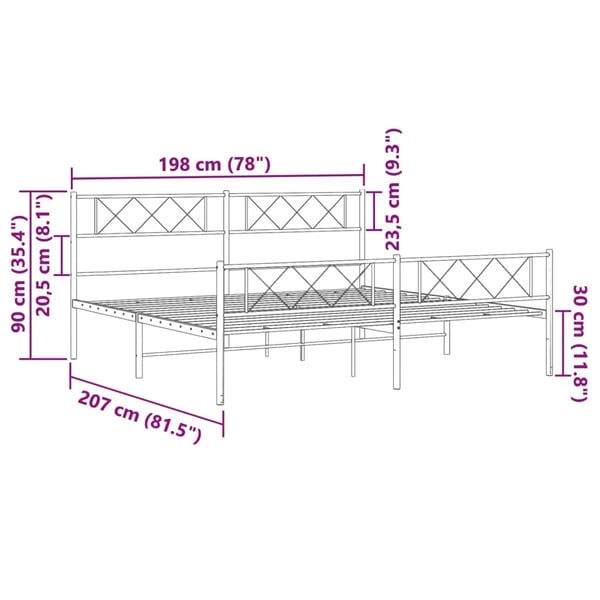 vidaXL Sengeramme i metall med hode- og fotgavl hvit 193x203 cm