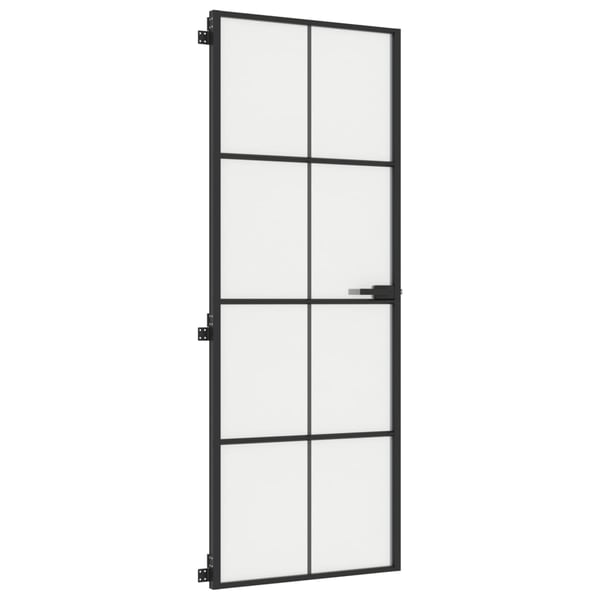 vidaXL Innerdør slank svart 76x201,5 cm herdet glass og aluminium