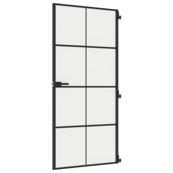 vidaXL Innerdør slank svart 93x201,5 cm herdet glass og aluminium